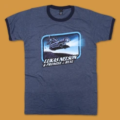 Lukas Nelson & Promise Of The Real Tour Bus Ship Heather Denim/Navy Ringer T-Shirt New Merch