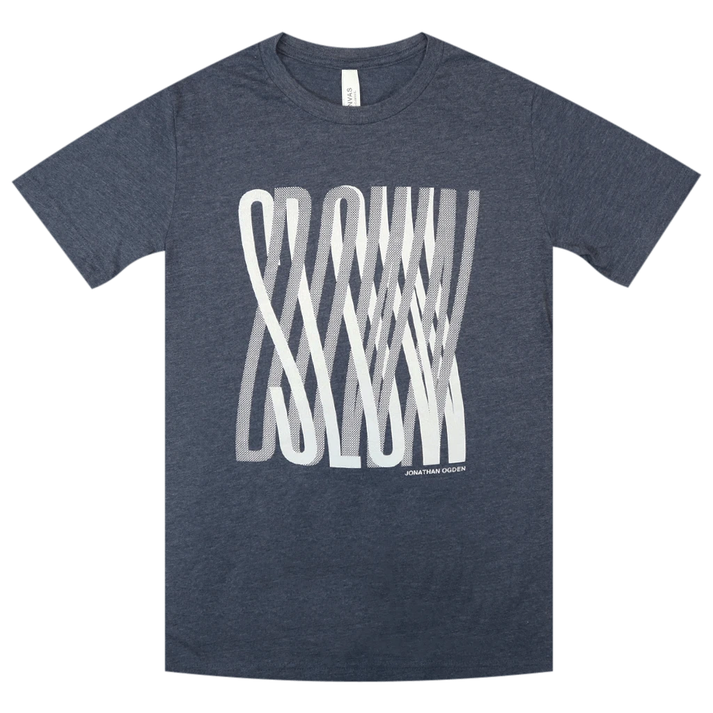 Jonathan Ogden New Merch Slow Down Heather Navy T-Shirt 1 Jonathan Ogden New Merch Slow Down Heather Navy T-Shirt