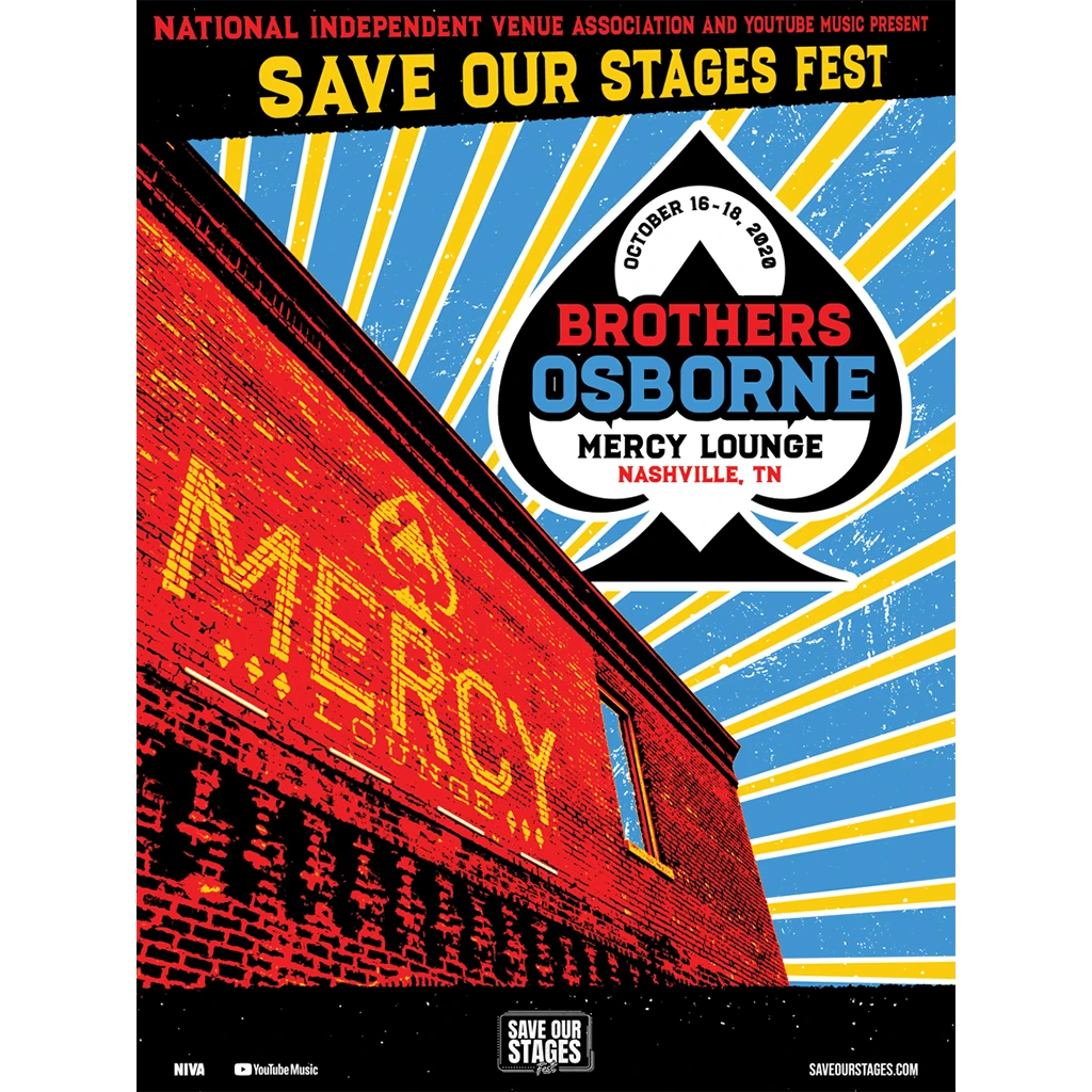 NIVA Brothers Osborne Live At Mercy Lounge - Hand Screen-Printed Poster New Merch 1 NIVA Brothers Osborne Live At Mercy Lounge - Hand Screen-Printed Poster New Merch
