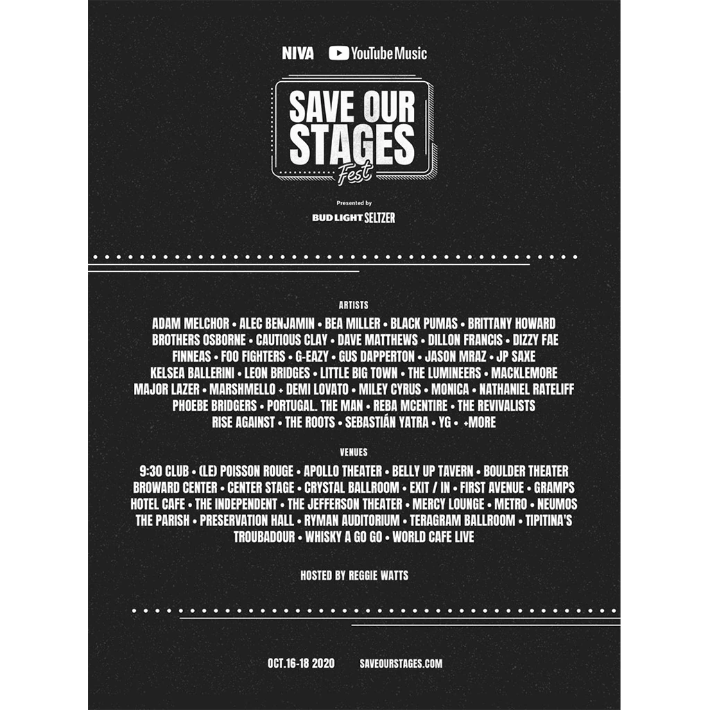 NIVA New Merch Save Our Stages Fest - Double Sided Hand Screen-Printed Poster 2 NIVA New Merch Save Our Stages Fest - Double Sided Hand Screen-Printed Poster