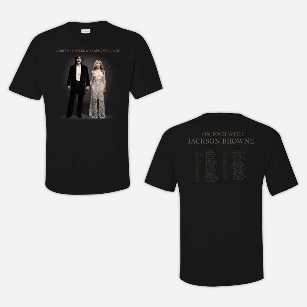 Larry Campbell & Teresa Williams New Merch Jackson Browne 2015 Tour Black T-Shirt 1 Larry Campbell & Teresa Williams New Merch Jackson Browne 2015 Tour Black T-Shirt