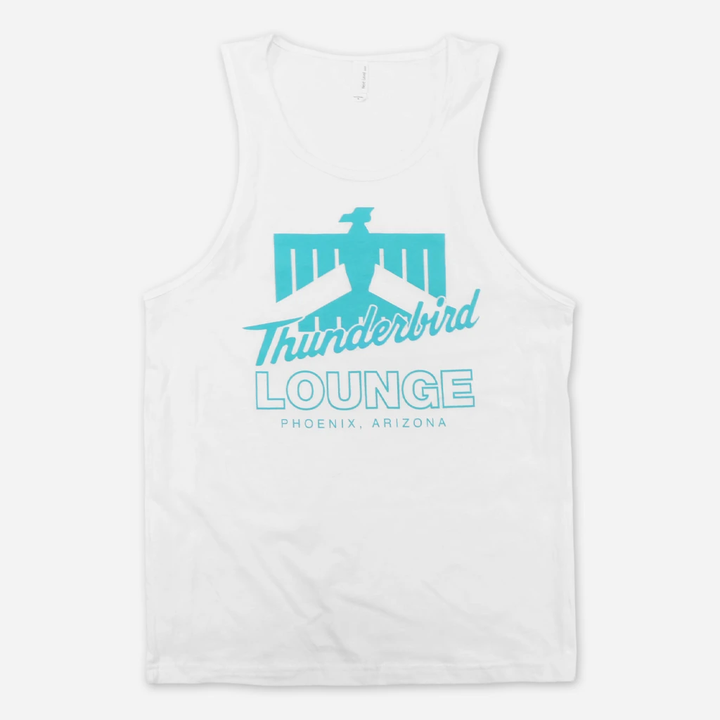 Thunderbird Lounge TL Logo Unisex White Tank Top 1 Thunderbird Lounge TL Logo Unisex White Tank Top