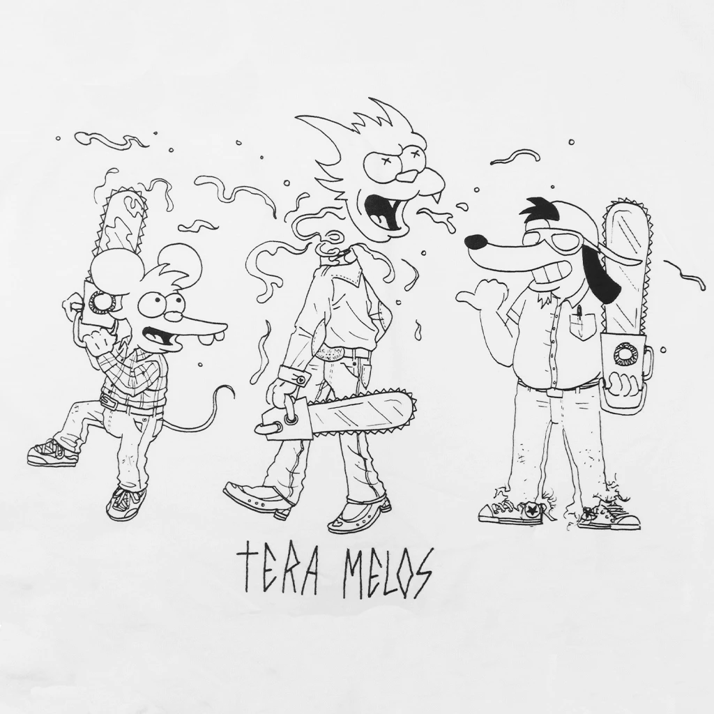 Tera Melos Itchy, Scratchy, And Poochie White T-Shirt New Merch 2 Tera Melos Itchy, Scratchy, And Poochie White T-Shirt New Merch