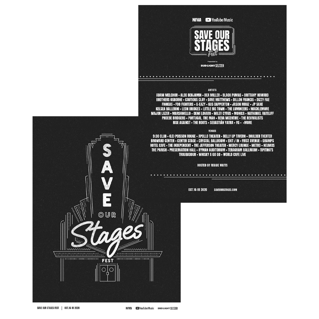 NIVA New Merch Save Our Stages Fest - Double Sided Hand Screen-Printed Poster 1 NIVA New Merch Save Our Stages Fest - Double Sided Hand Screen-Printed Poster
