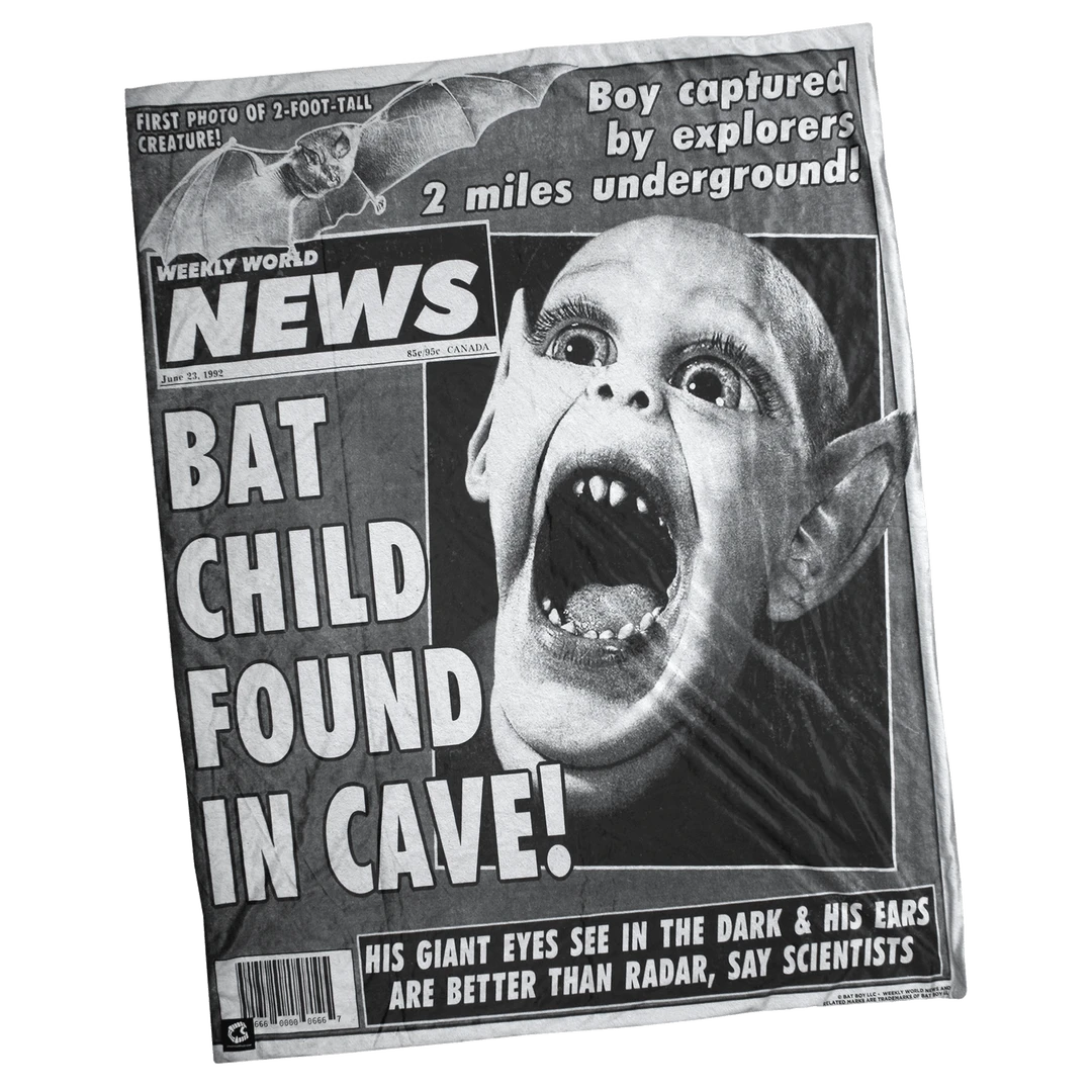 Weekly World News New Merch Bat Boy Throw Blanket 1 Weekly World News New Merch Bat Boy Throw Blanket